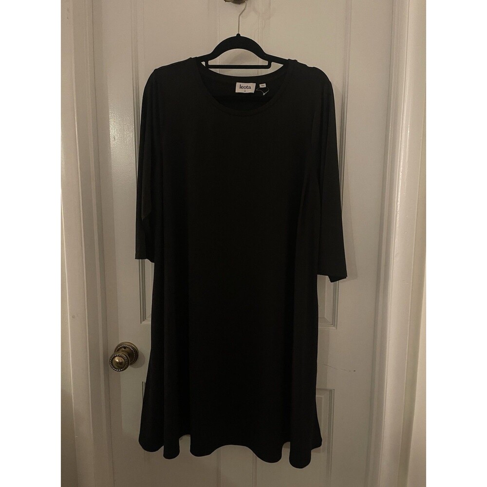 Leota Womens Black Flowy Round Neck Long 3/4 Sleeve Dress Pockets Size 2X